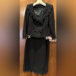 Vintage Escada Jacket & Skirt Suit Set Size 38 40 Gorgeous Crochet Trim Detail